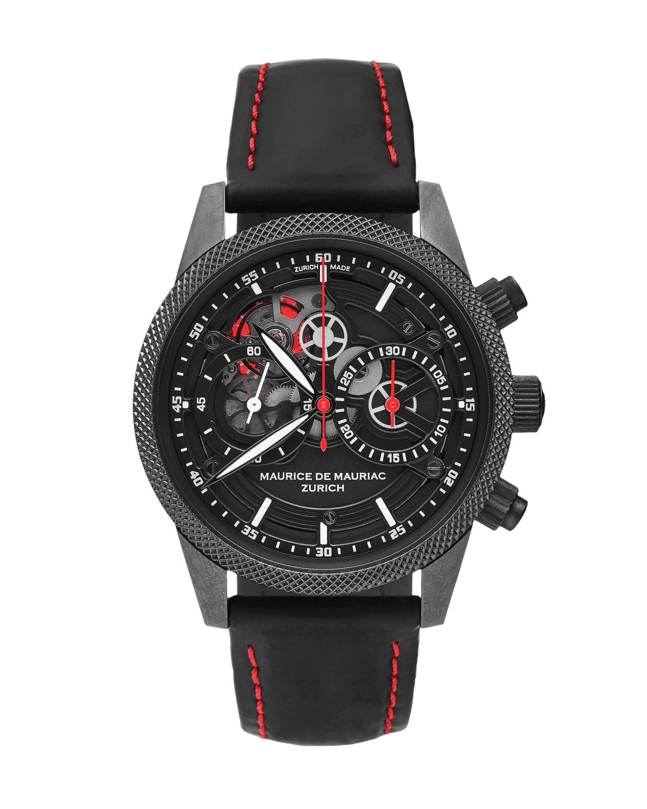 Skeleton Uhr mit Chronographen, mit Uhrenband aus Leder